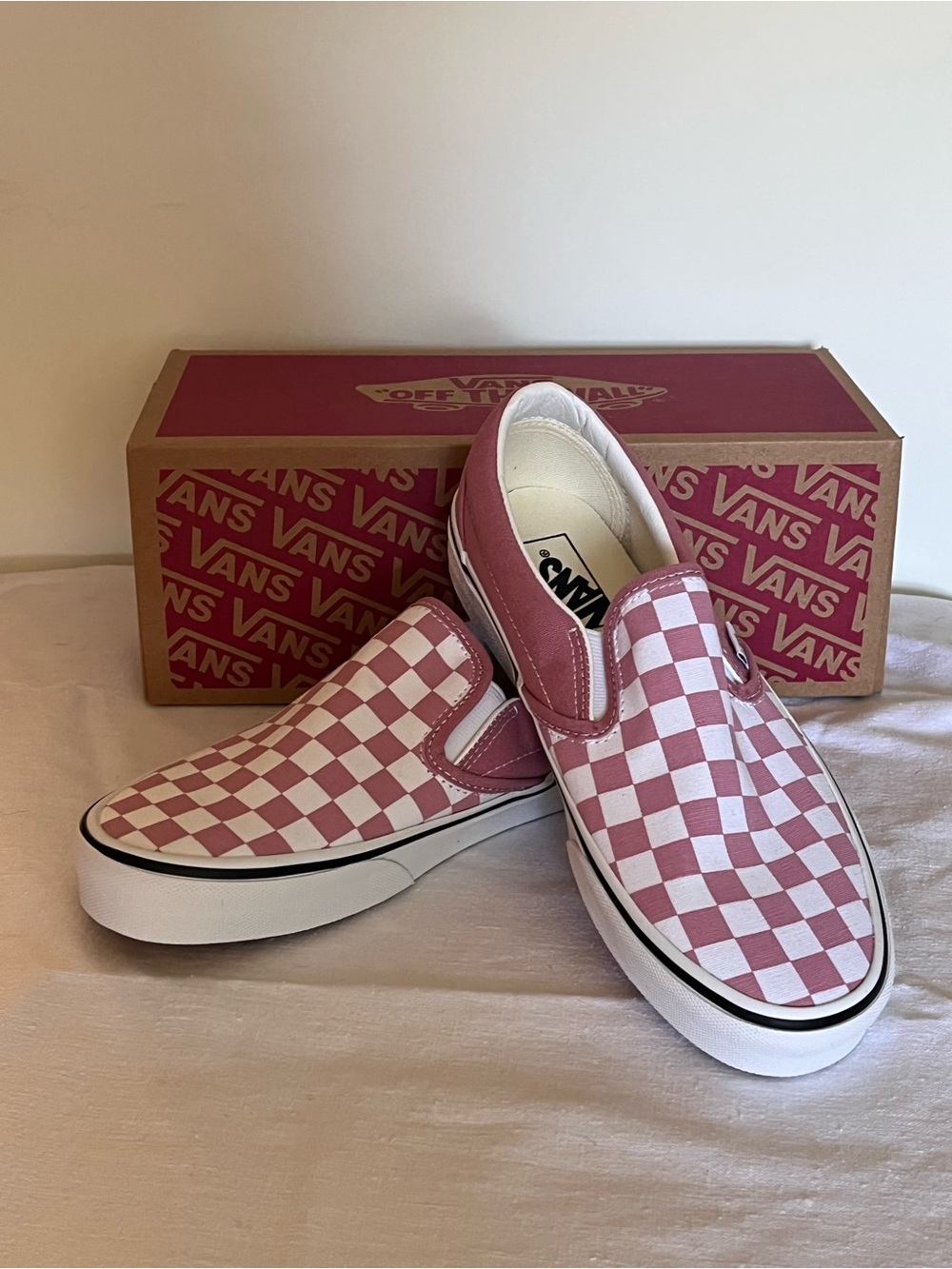 NWOT Pink Checkered Vans Slip-ons